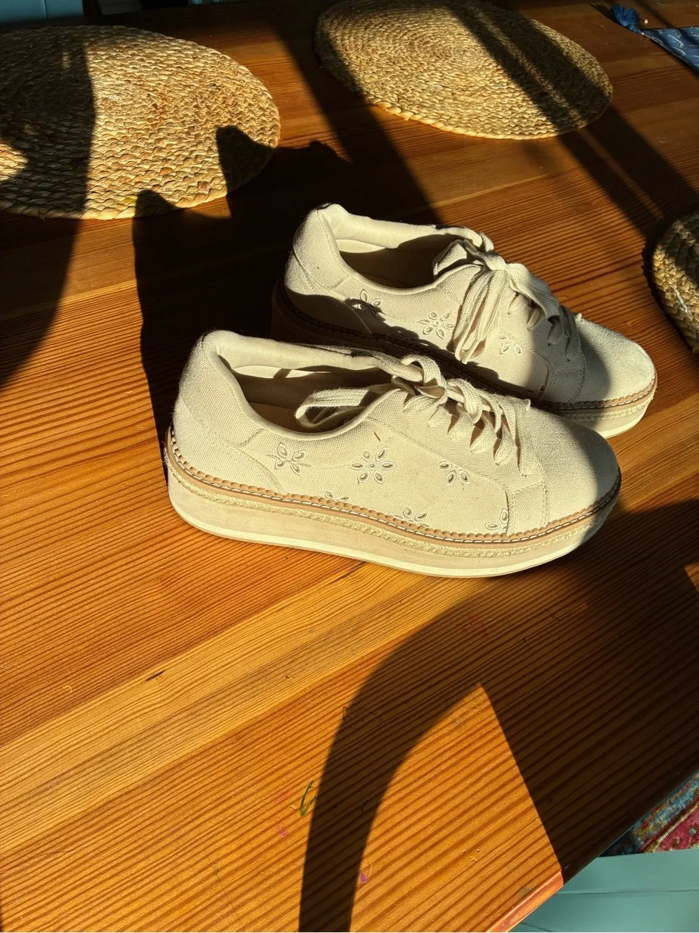 Dolce Vita Cream Platform Lace-Up Sneakers with Floral Cutouts